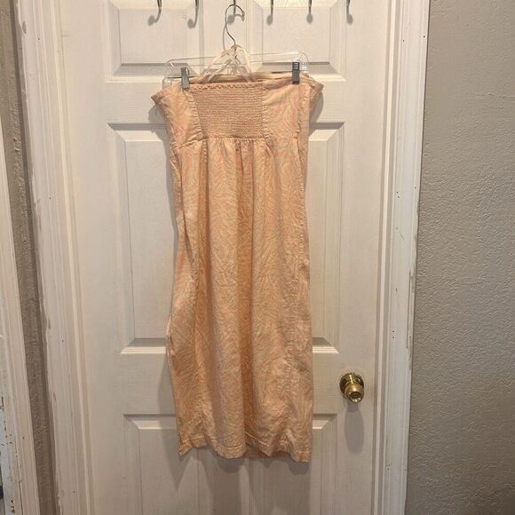 Urban Outfitters Womens Strapless Dress Large Pink Linen Viscose Thigh Slit - Picture 4 of 9